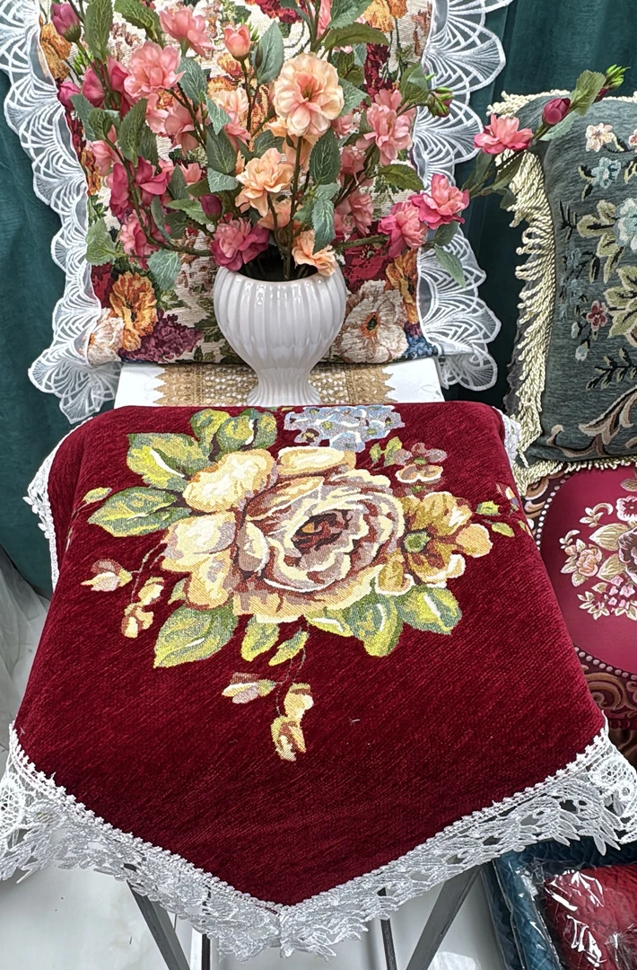 内径50*50（含花边60*60雪尼尔雕花床头柜斗柜万能盖巾