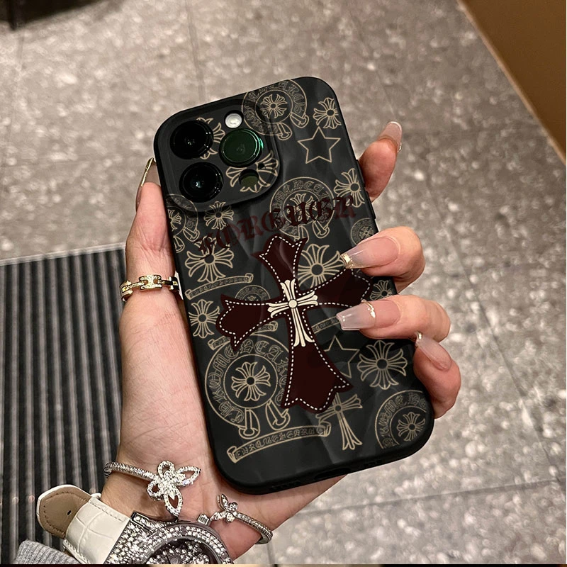 十字架克罗心适用iphone16苹果15pro手机壳14plus褶皱13磨砂12/11
