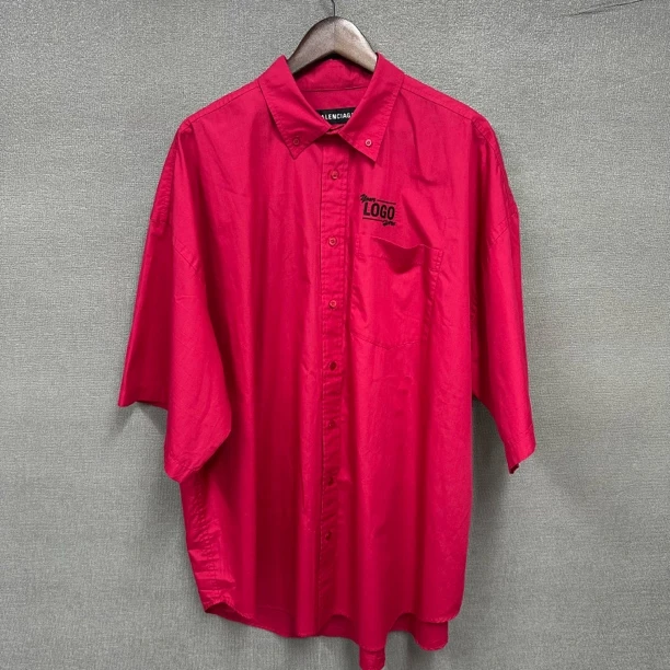 99新 Balenciaga/巴黎世家 logo刺绣图案红色短袖衬衫/0码