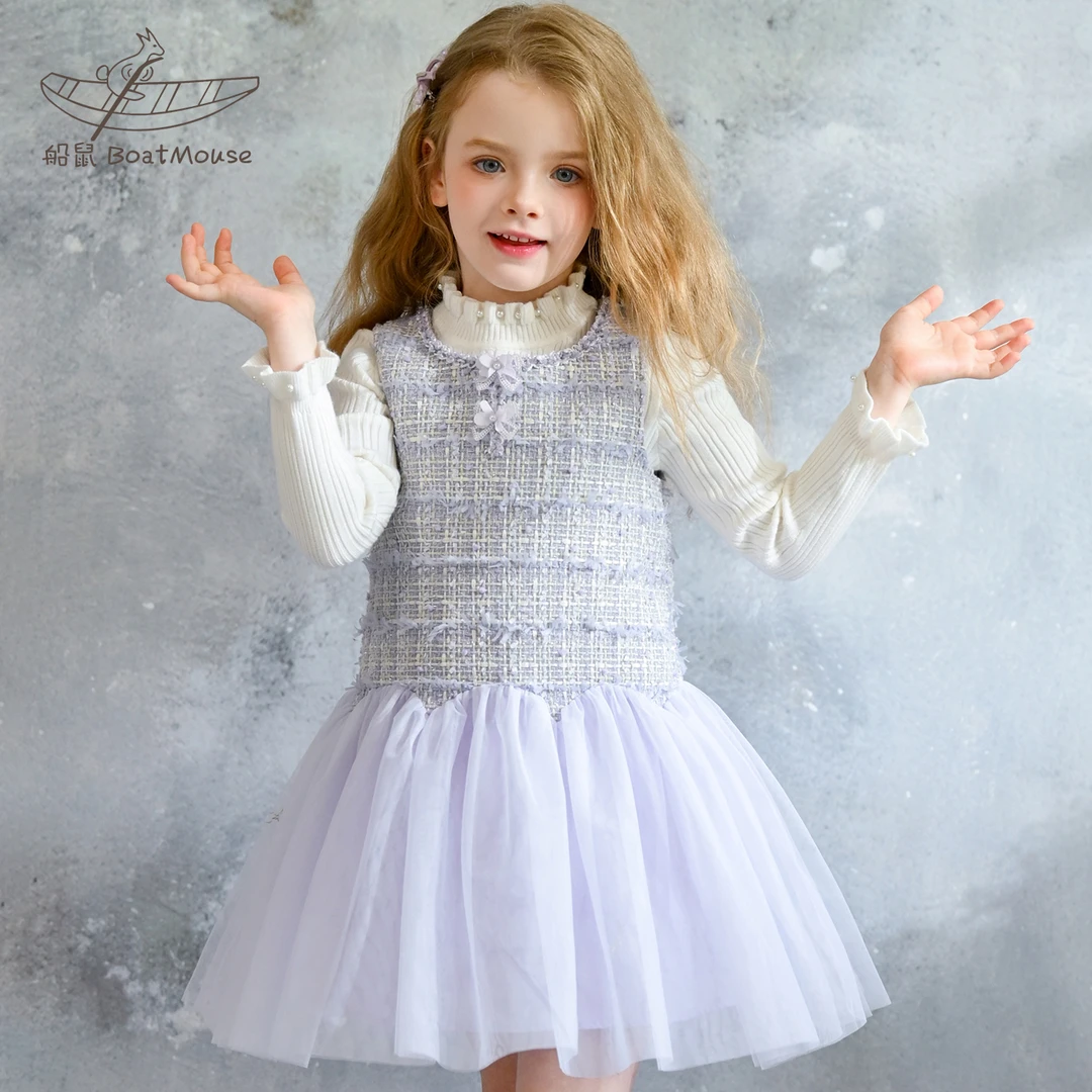 船鼠女童连衣裙公主裙儿童无袖背心裙网纱裙小香风小女孩裙子春秋
