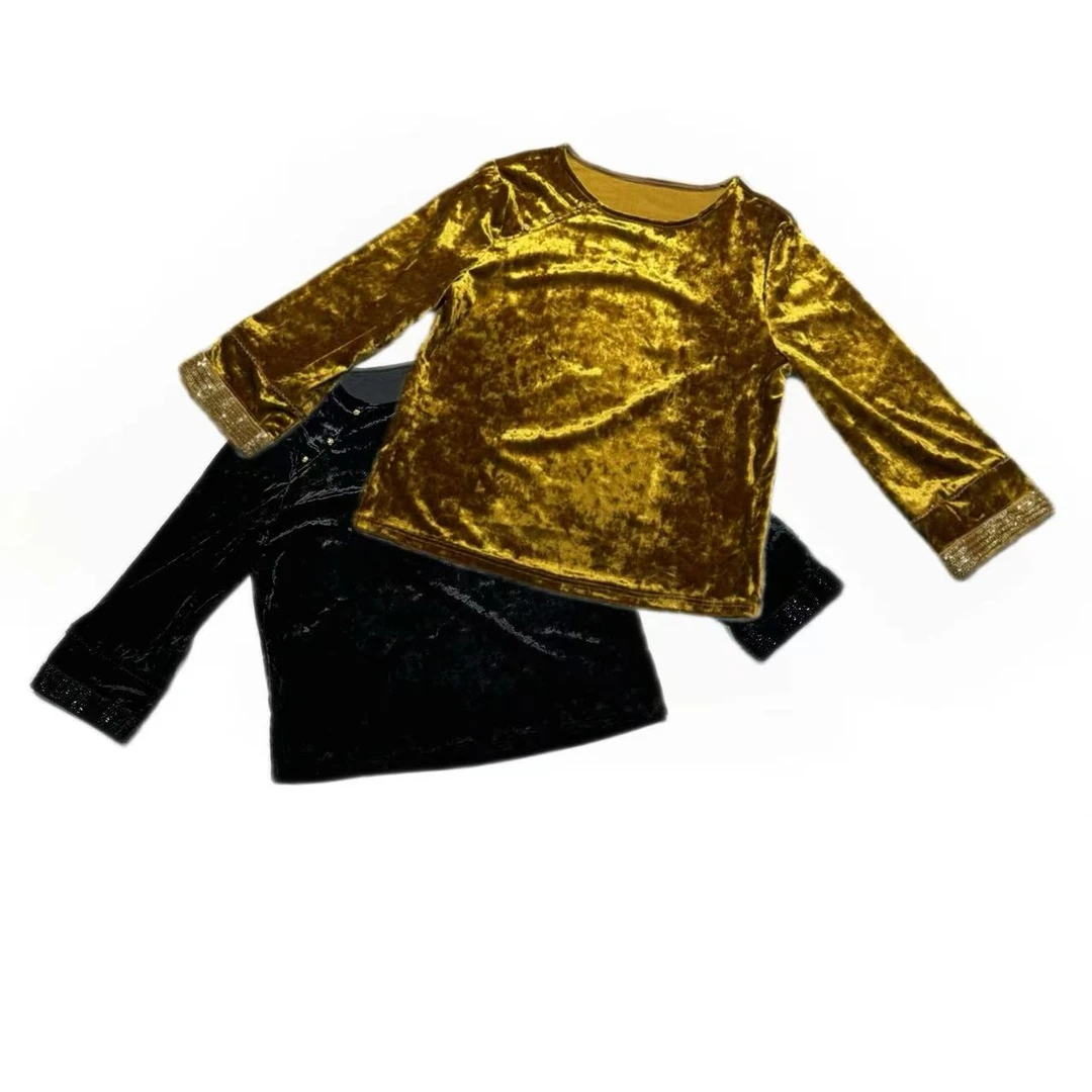 28225/#新款早秋款新中式国风圆领《金光闪闪》长袖国潮风刺绣上衣