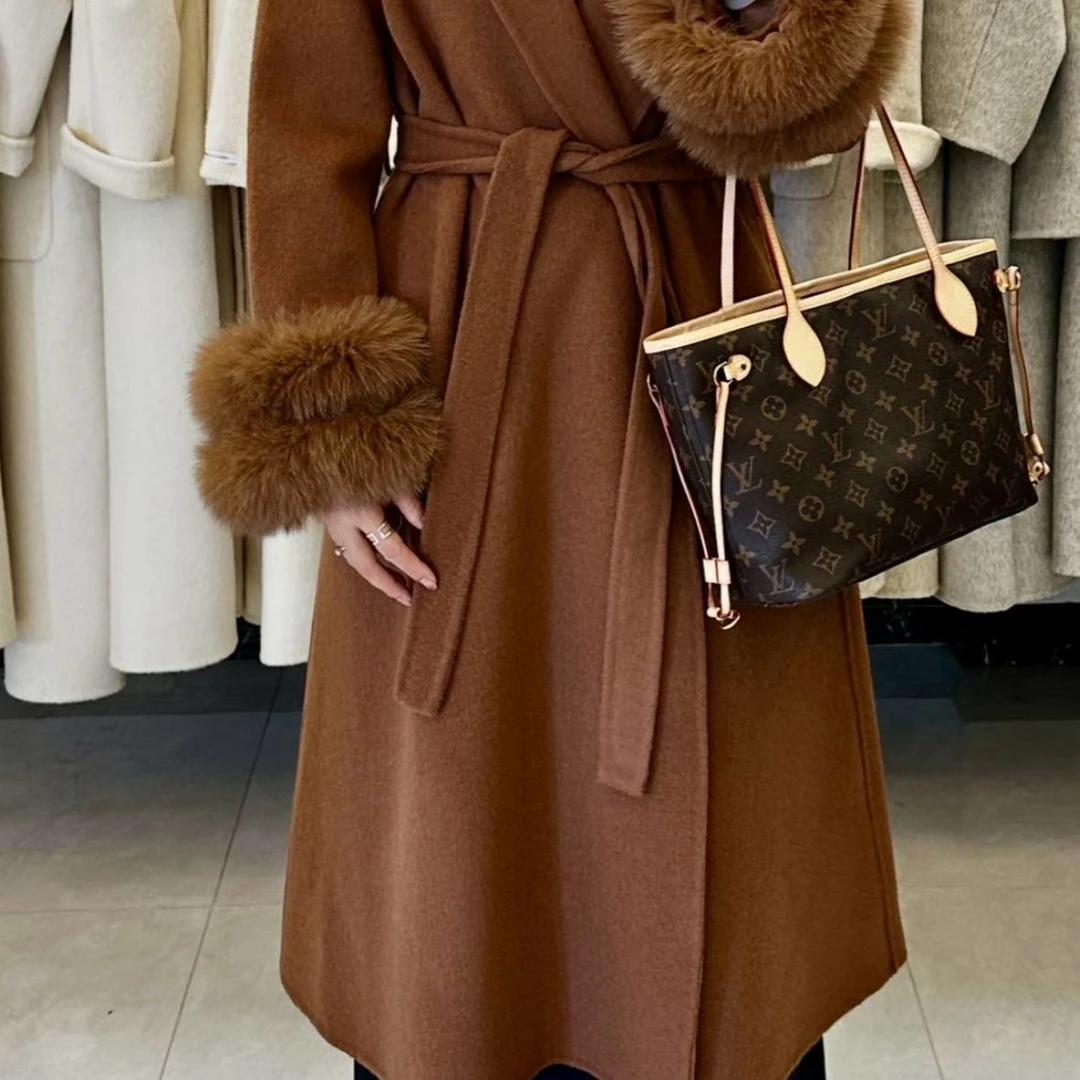 超软细美丽诺长款流光狐裘系列大衣秋冬必备