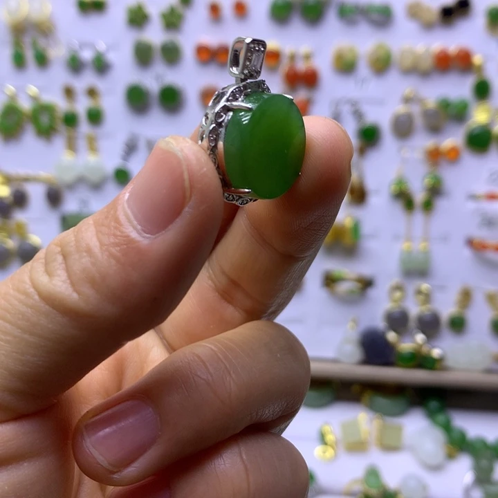 和田玉银S925镶嵌吊坠(不含链)