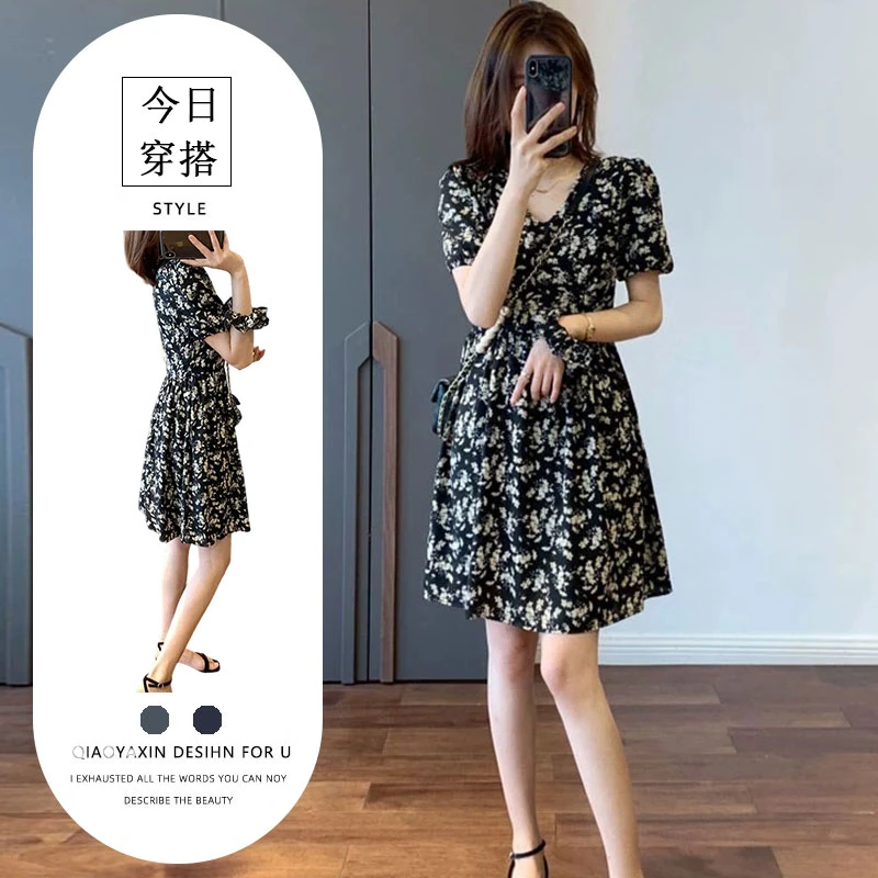 法式茶歇碎花裙子女夏2025新款大码休闲微胖高级感收腰显瘦连衣裙