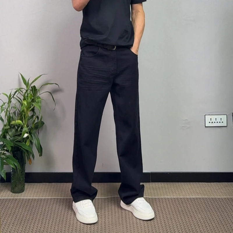 秋季高端黑色牛仔裤男款爆款时尚纯棉宽松直筒潮流阔腿黑色长裤
