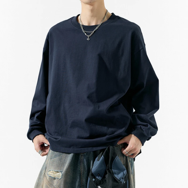 【凌诗涵】重磅300G纯棉双纱质感圆领长袖T桖男女叠穿打底上衣秋季