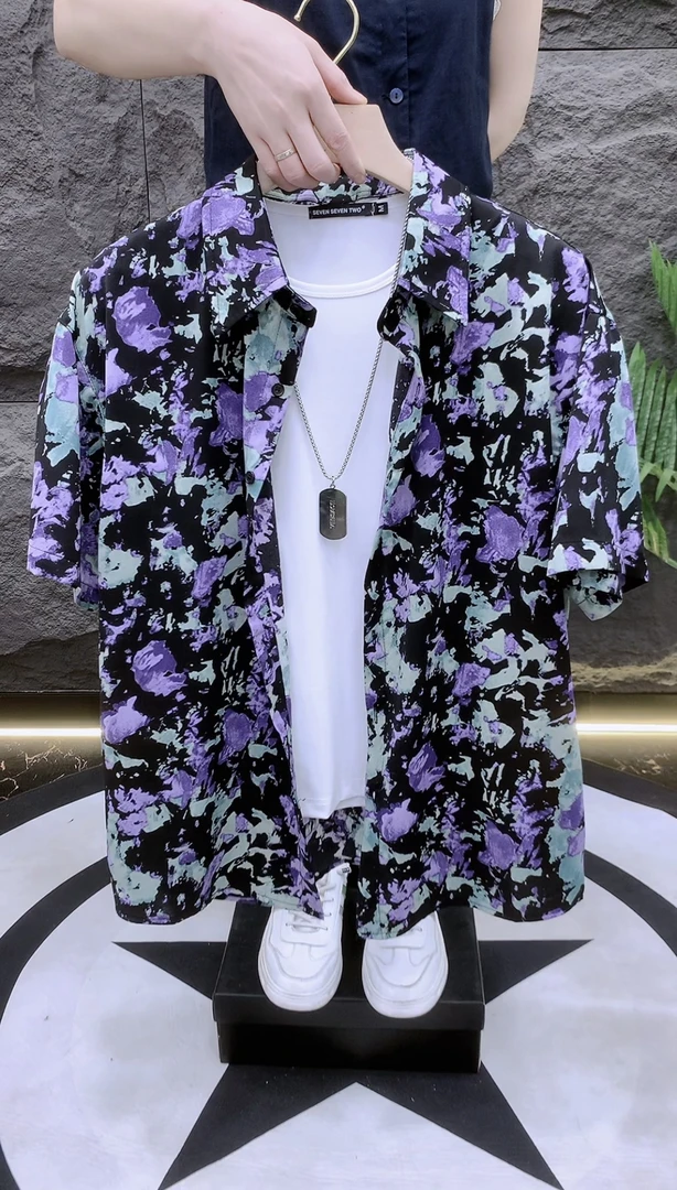 韩版夏季潮流百搭薄款宽松短袖男士时尚休闲衬衣6622