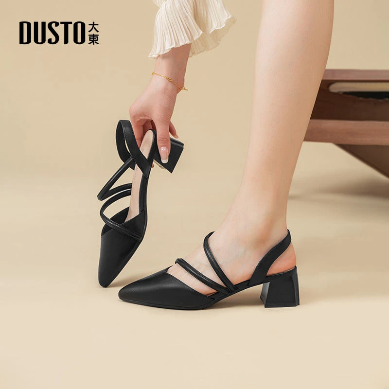 大东后空通勤单鞋夏季新款法式一字带时装凉鞋优雅增高鞋子女0081