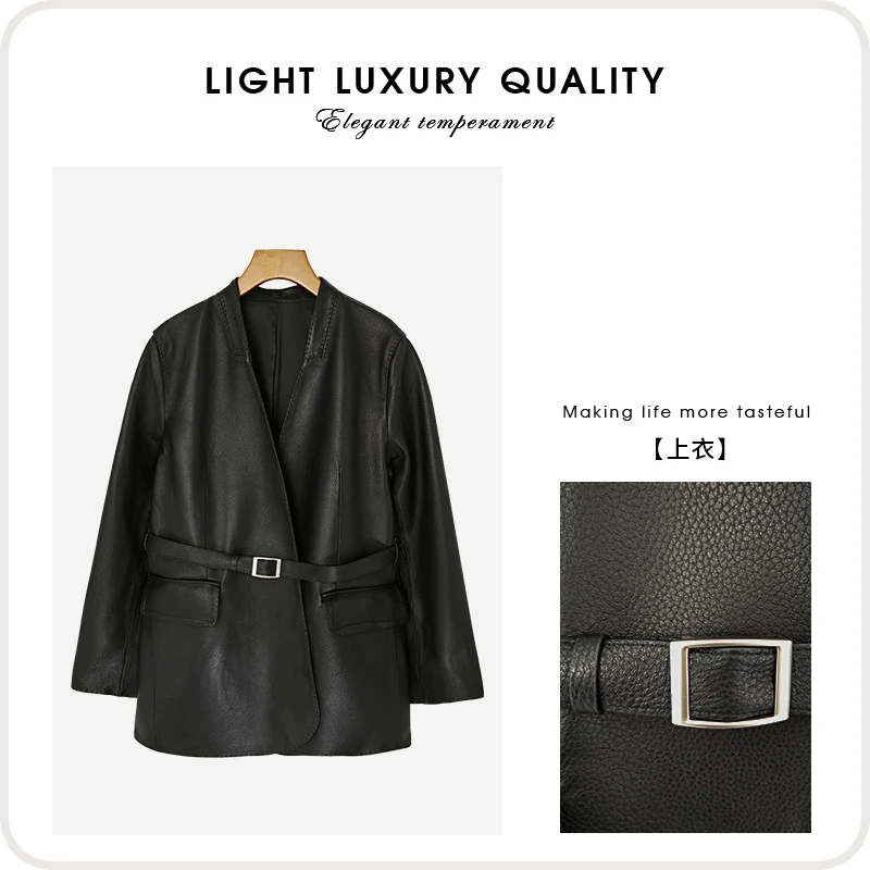 手工拱针纯手工制作土耳其荔枝纹v领山羊皮皮衣西装（240338）2360