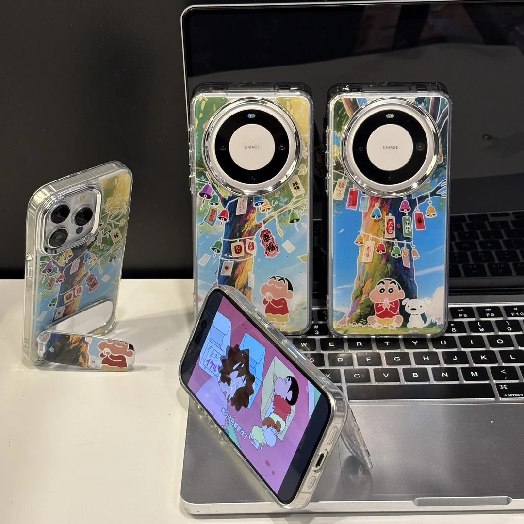 适用苹果16promax手机壳华为70电镀滴胶小米oppo荣耀平安树下小新