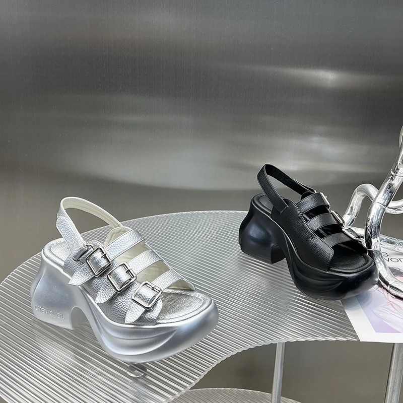 坡跟凉鞋女2025年夏季新款厚底增高显瘦后绑带休闲罗马鞋SJ209-51