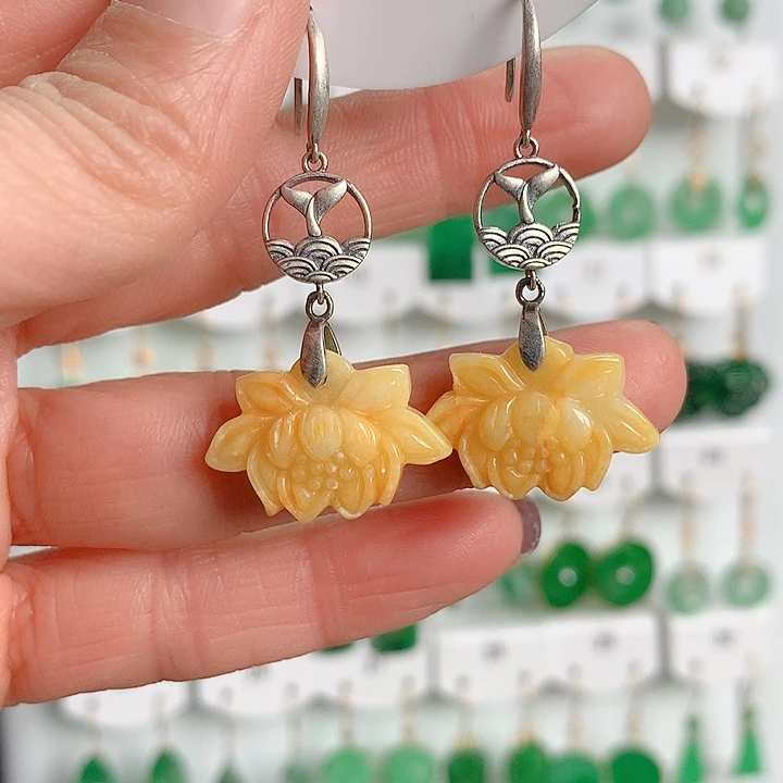 翡翠耳饰银S925镶嵌翡翠