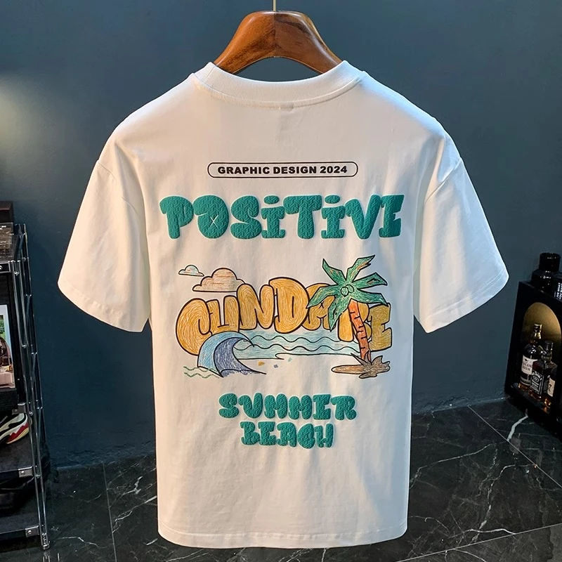 潮龛薄款T恤男士夏季潮牌新款印花衣服吸汗透气圆领短袖衫上衣