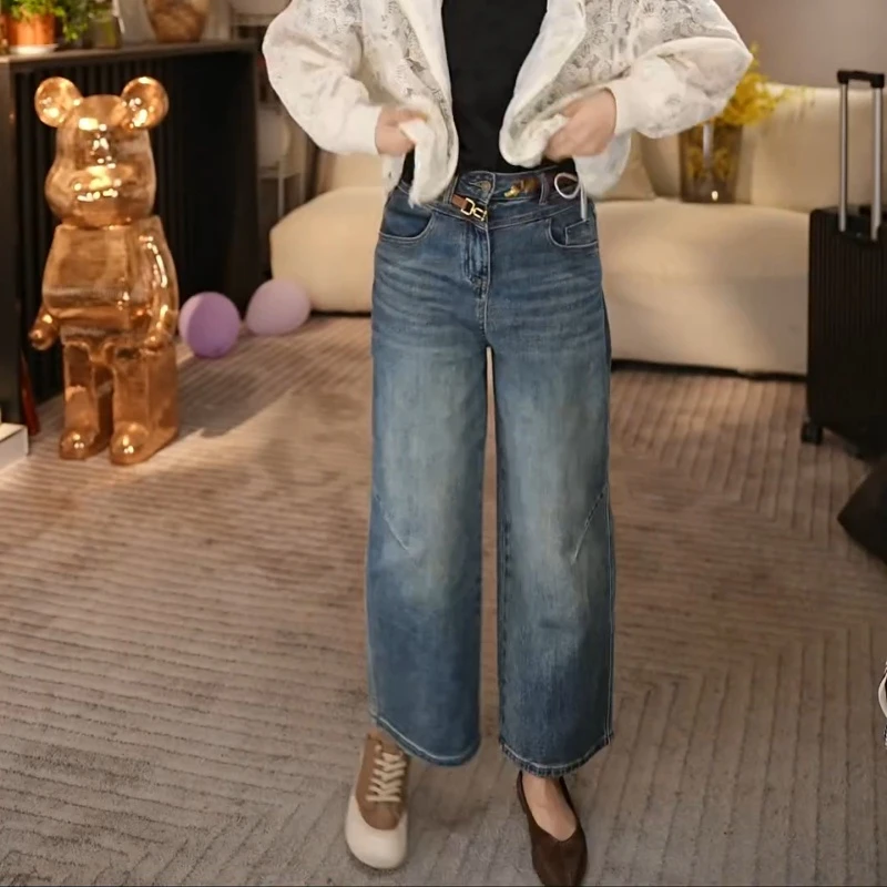 2025春款水洗高腰直筒裤显瘦时尚百搭复古牛仔裤LK2502511