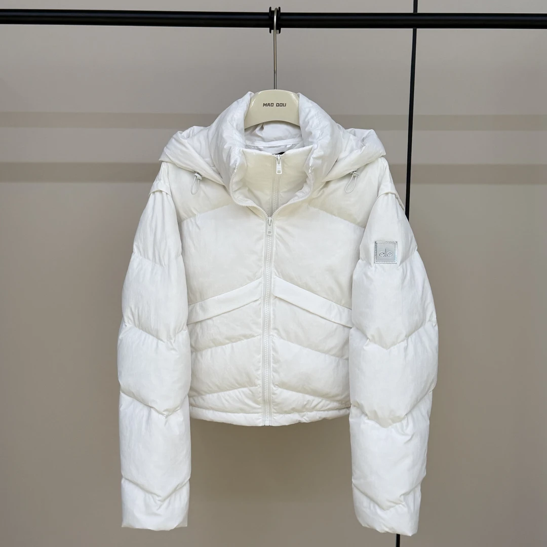 【MAODOU】5660 女款白色时尚休闲冬季连帽保暖羽绒服
