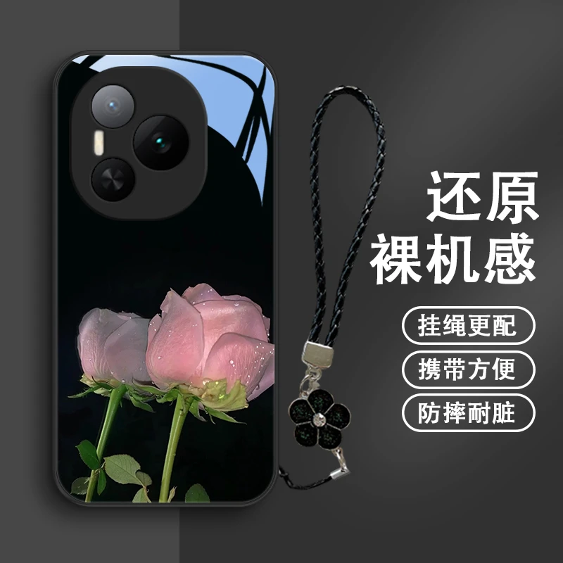 清雅花朵适用荣耀Power手机壳荣耀power玻璃壳5G保护套防摔限定简