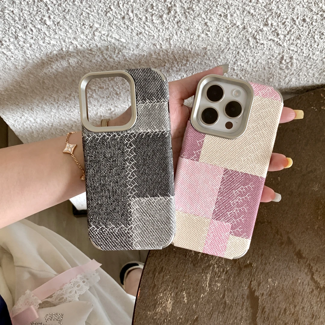 格子牛仔纹适用苹果11-16pm手机壳创意简约高级ins风保护套全包
