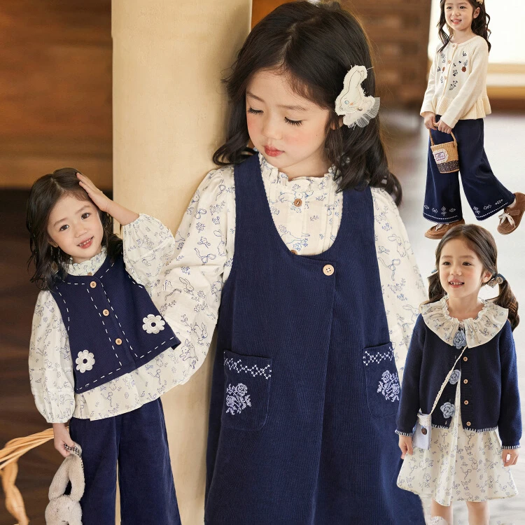 英国MK&DK  女童秋季套头休闲风碎花女套装连衣裙亲子装裙子洋气