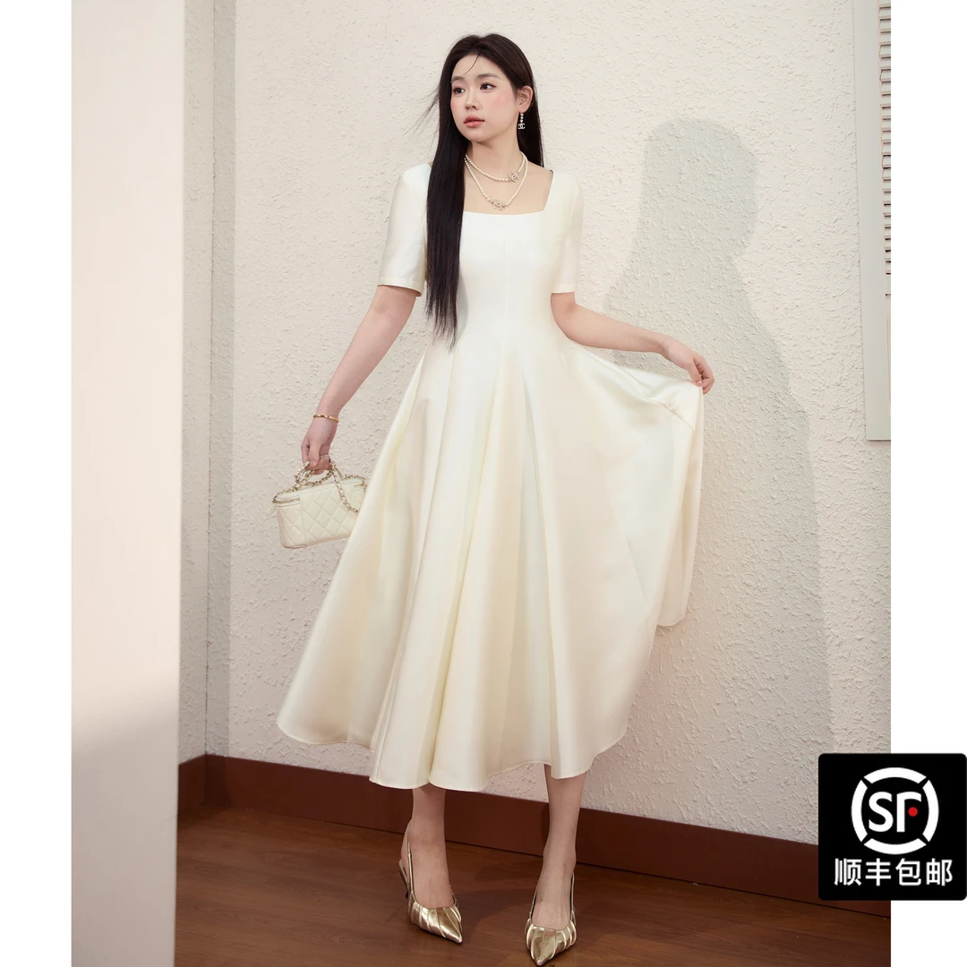 蓝语【白月光】大码女装气质优雅重要场合连衣裙夏季收腰显瘦长裙