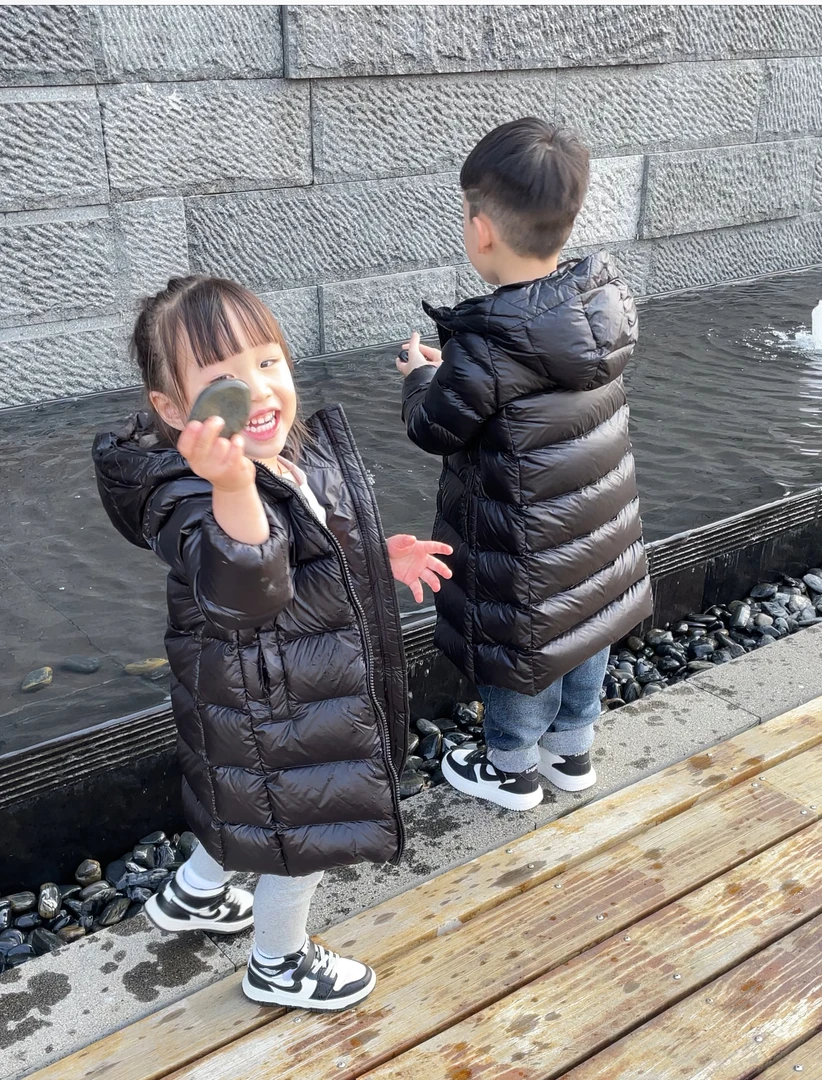 中大小童羽绒服男童中长款加厚连帽冬装女童宝宝白鸭绒外套装幼童