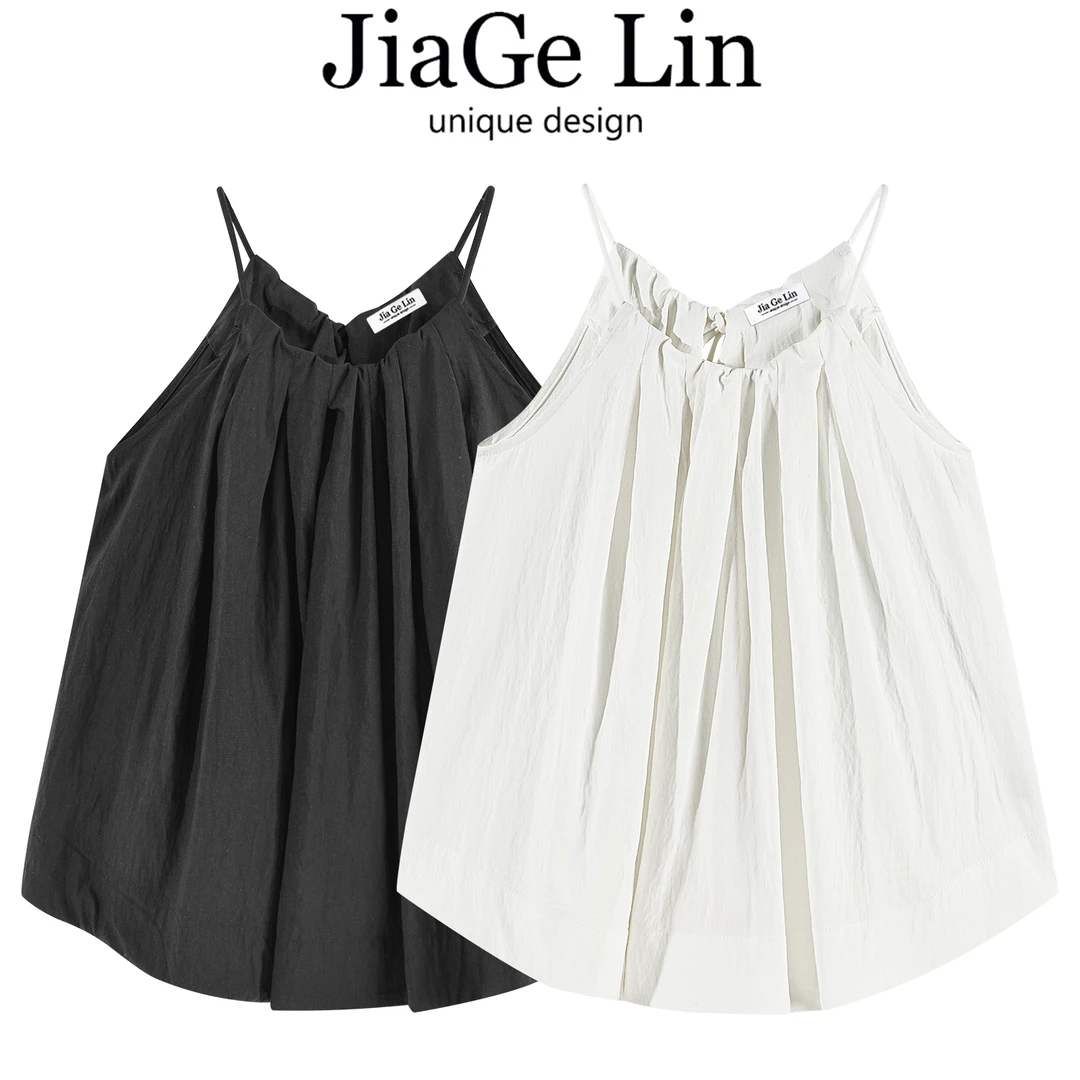 JiaGeLin韩系高级感气质吊带背心宽松显瘦小衫女夏季纯色无袖上衣