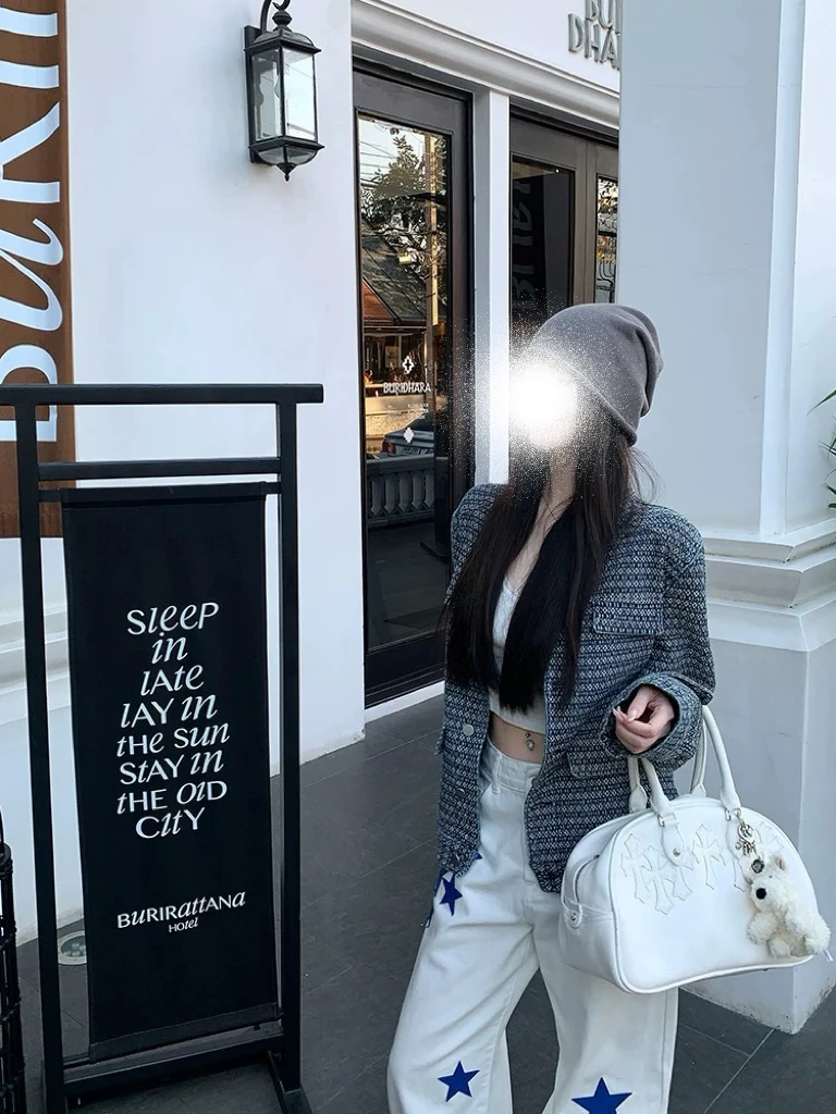 蔡蔡家-【里菲小岛】早秋蓝色牛仔复古宽松外套女