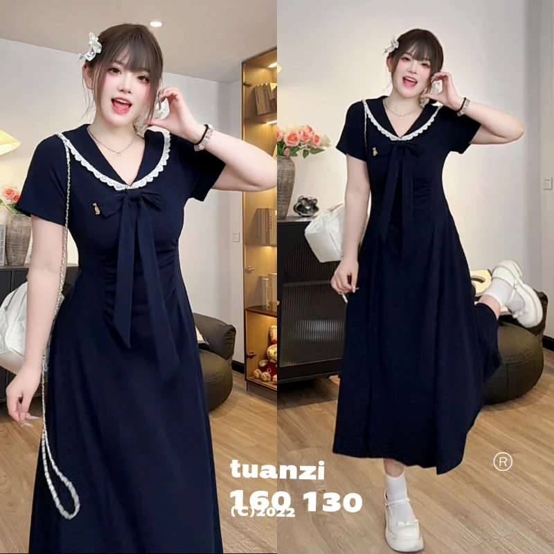 【心动赫兹】9176法式学院风海军领女夏季收腰显瘦温柔气质包臀裙