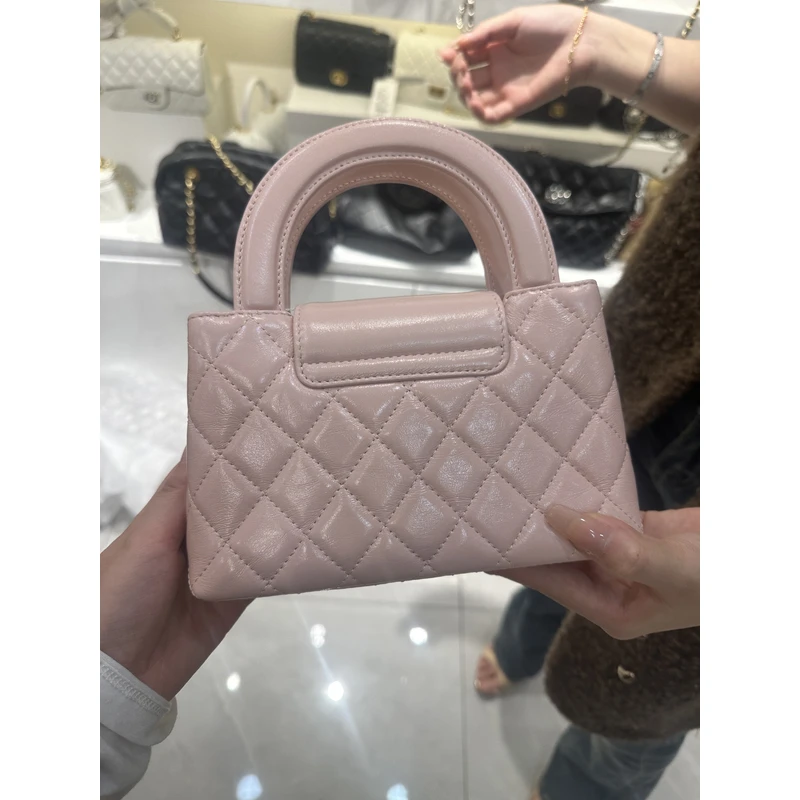 YUSHA/高档新款小号粉色菱格手提包-圈扣-9503