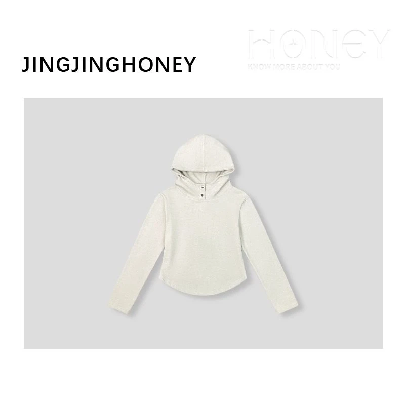 静静哈尼 【纯色连帽长袖T恤】秋冬加厚简约休闲长袖T恤T82593