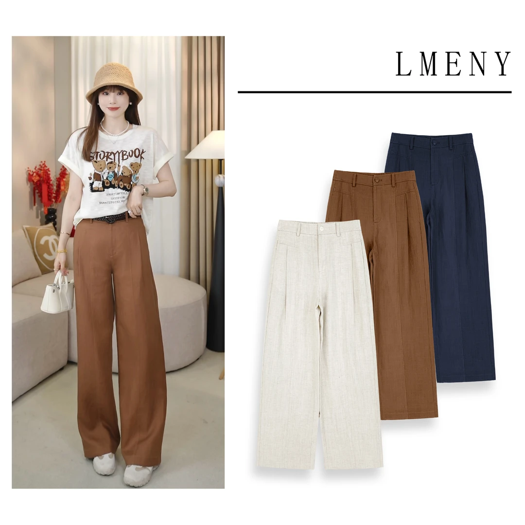 LMENY修容麻麻裤~细人字纹天丝亚麻显瘦窄版直筒裤25BK008