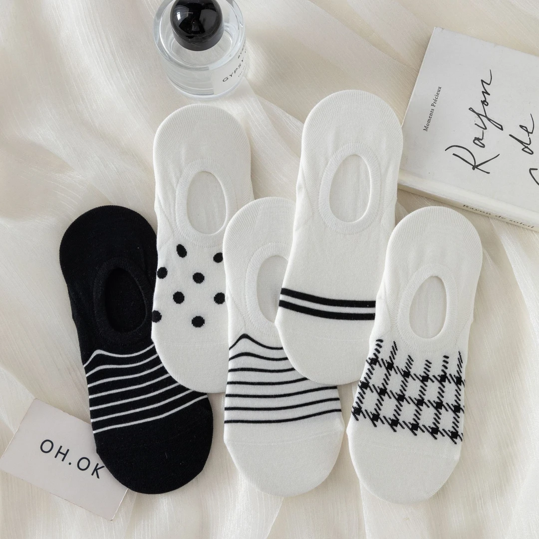 CARAMELLA夏季薄款简约风女士5双装浅口隐形袜ins