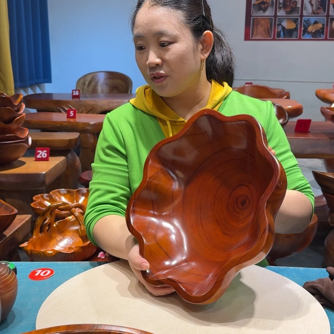 木花边果盘 香樟实木