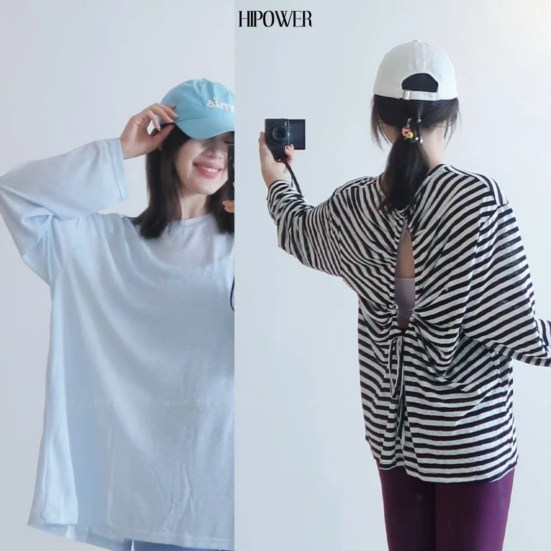 HIPOWER莱赛尔雪花运动健身夏季罩衫长袖套头轻薄T恤女上衣休闲