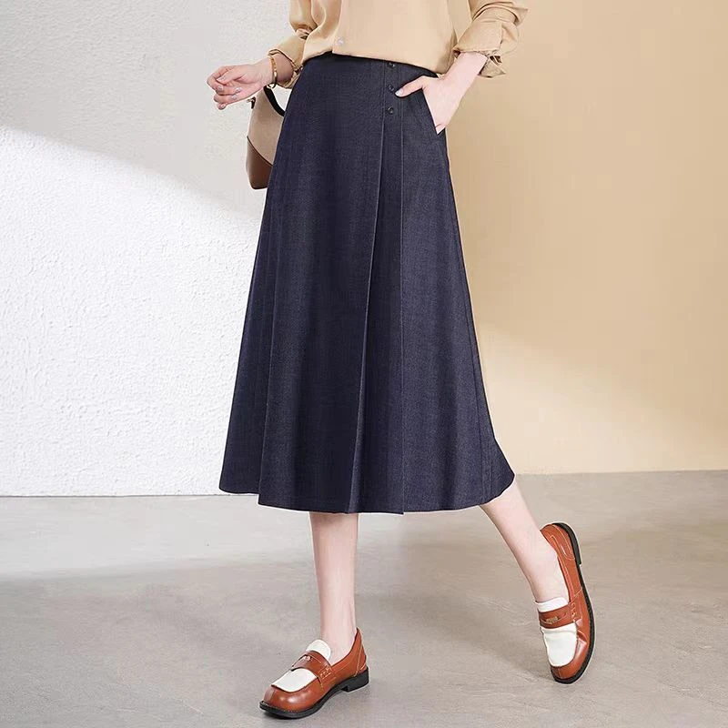 半身裙女2025春秋新款小个子高腰气质a字裙显瘦垂感百褶裙子半裙