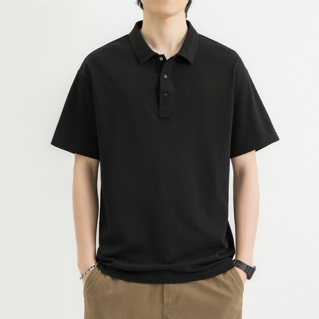 2025新美式简约短袖Polo衫男港风宽松时尚高端轻熟风复古翻领上衣