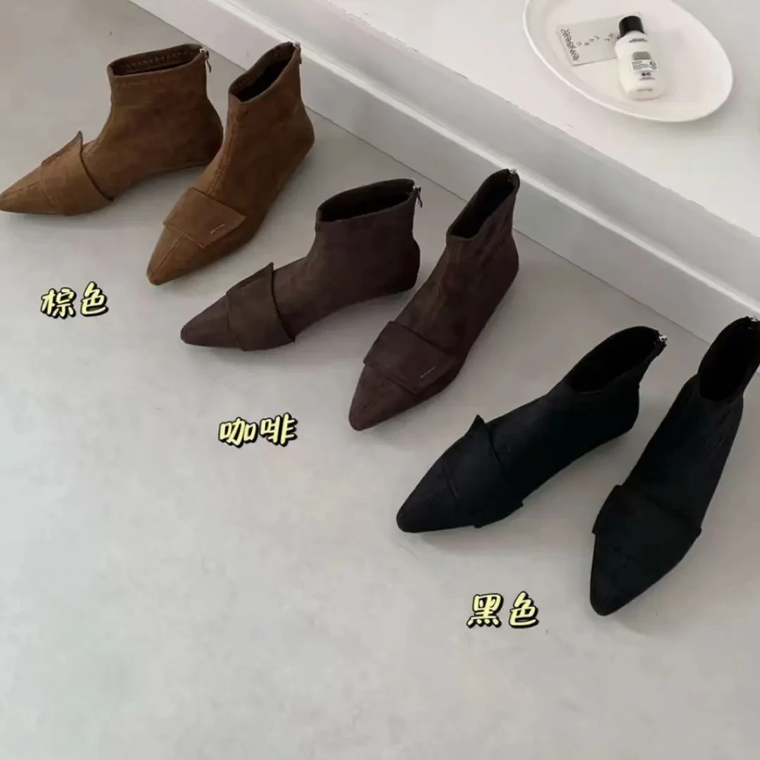 2025秋冬新款法式赫本风短靴复古弹力瘦瘦靴靴坡跟靴子