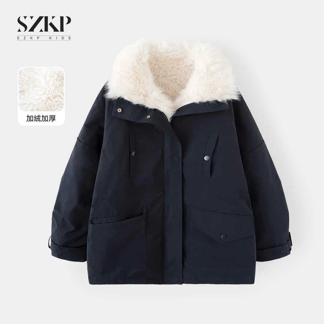 SZKP冬季新款女童保暖上衣中大童休闲儿童加绒棉衣外套XJYD557893