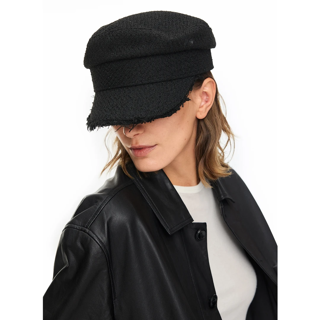 LRAM“骑士帽”小香肌理感帽檐毛边设计时尚贝雷帽