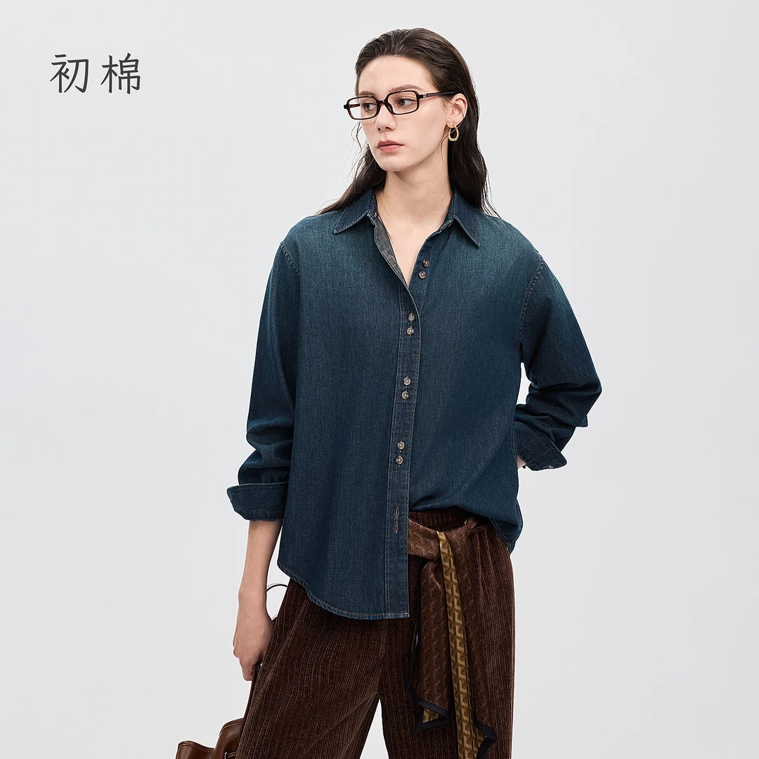 初棉9.19上新 渐变水洗牛仔衬衫366604032