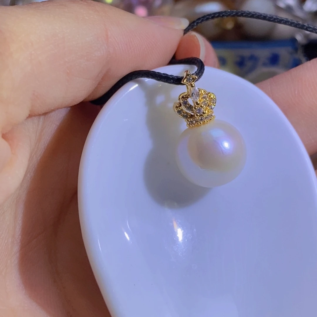 银S925镶嵌淡水珍珠天然珍珠无染色，无优化
