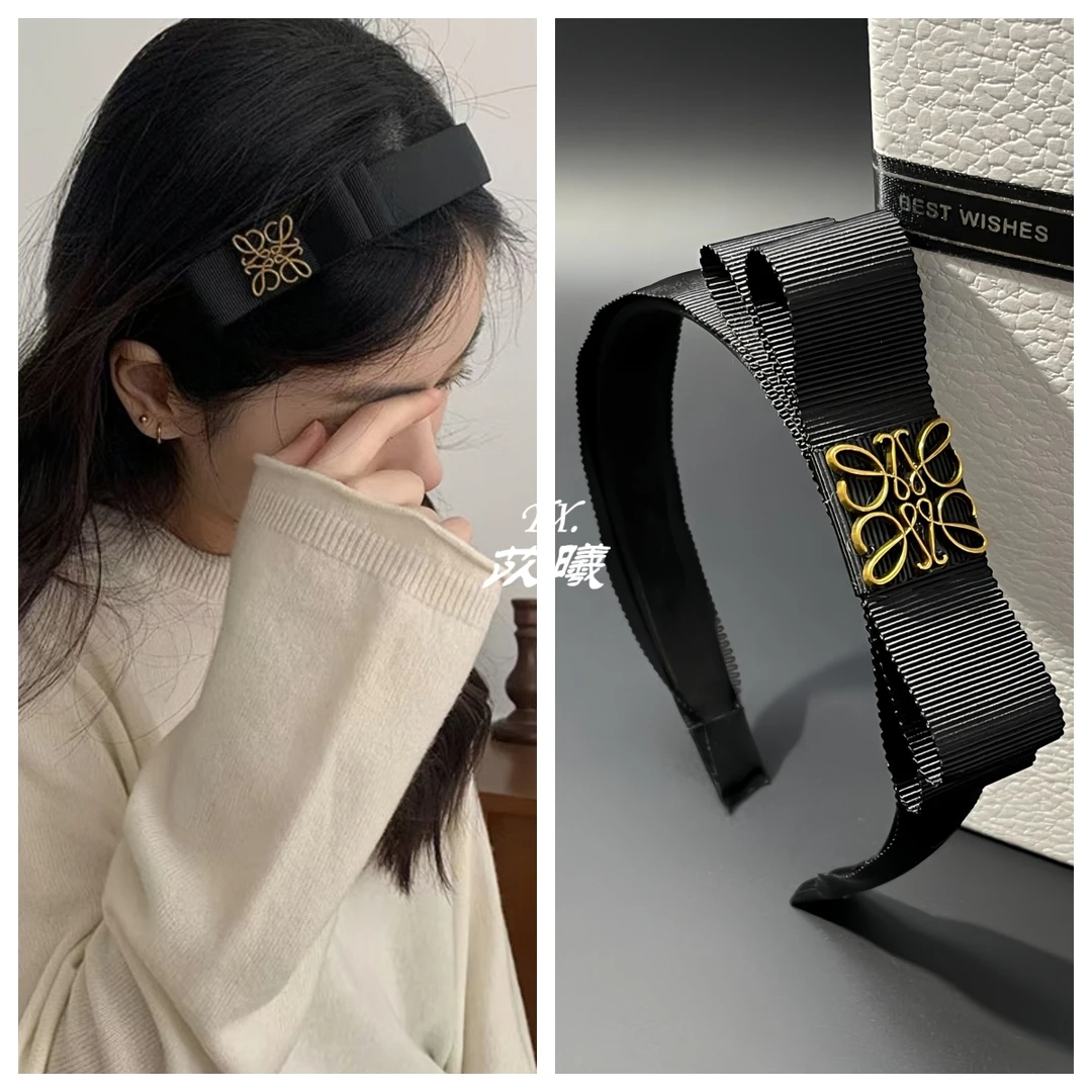 时尚气质简约大牌图腾发箍简约侧边蝴蝶结减龄头箍黑色高颅顶发卡