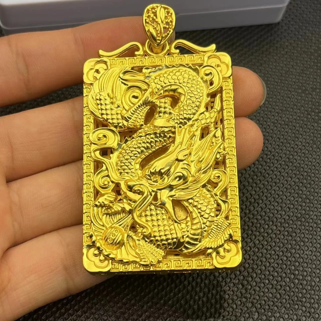 新款龙牌越南沙金男士吊坠网红同款镀金龙纹项链龙行天下吊牌挂饰