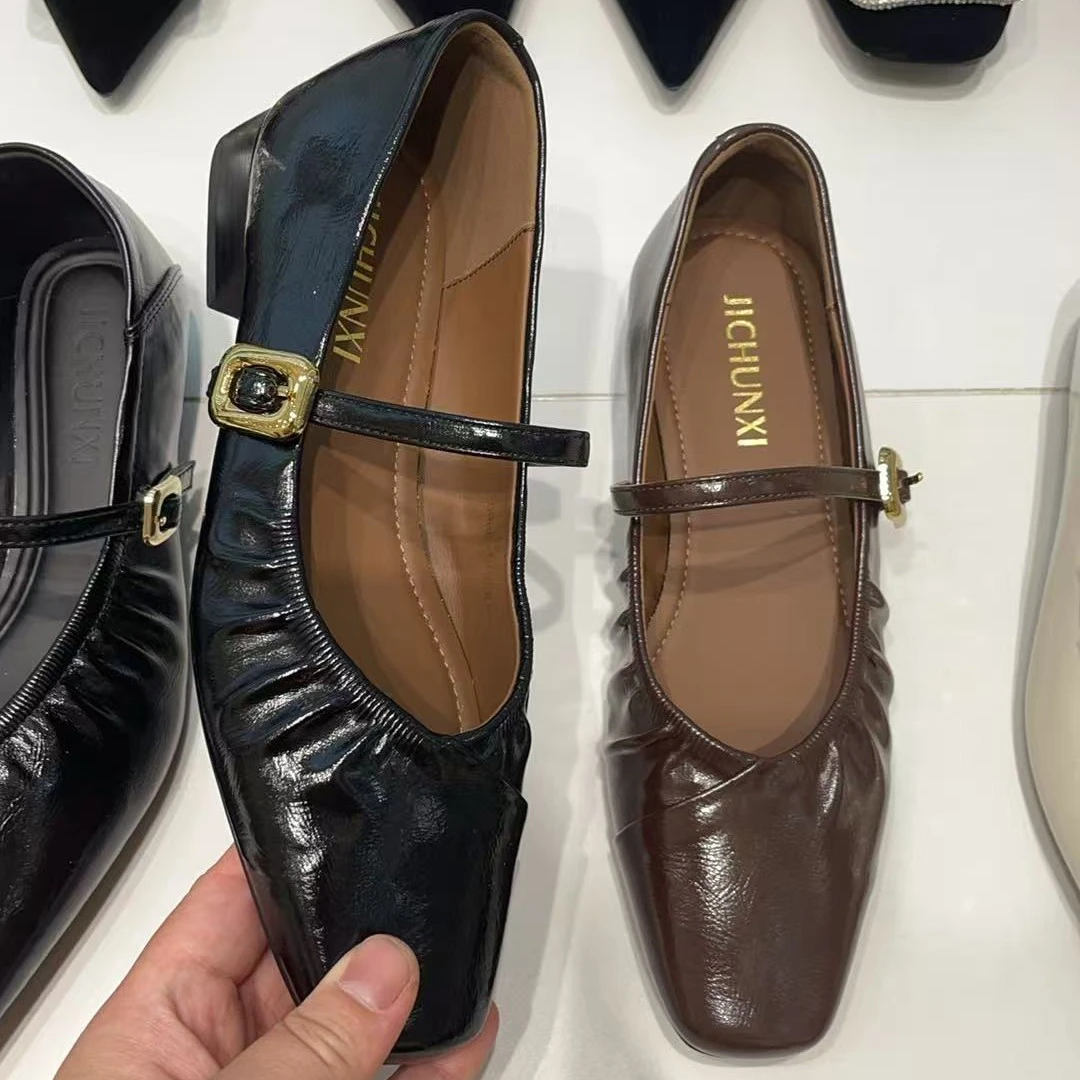 姬纯希品牌方头小香风百搭浅口秋季单鞋皮鞋乐福鞋欧若假日风复古