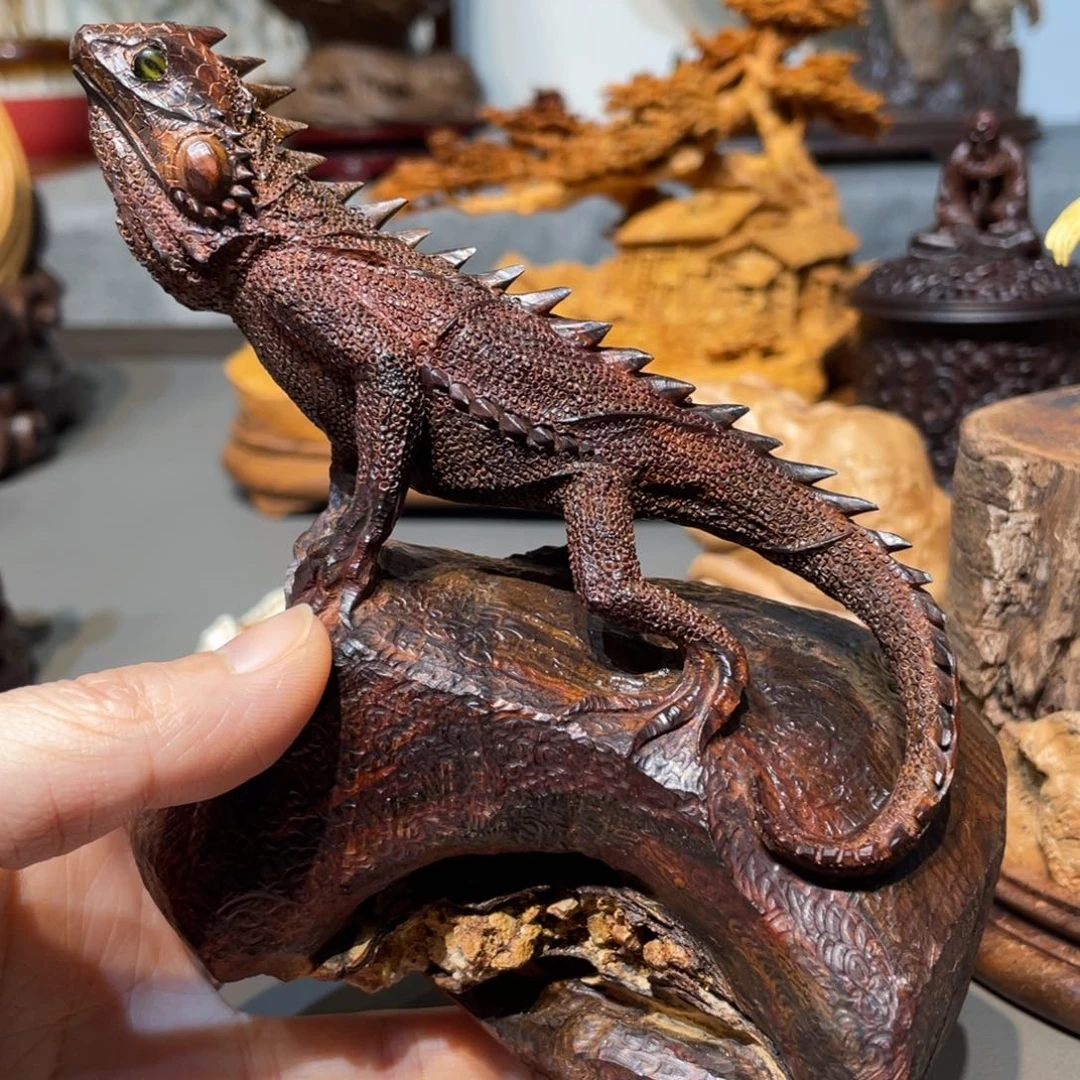 青***水交趾黄檀（大红酸枝）蜥蜴工艺品摆件
