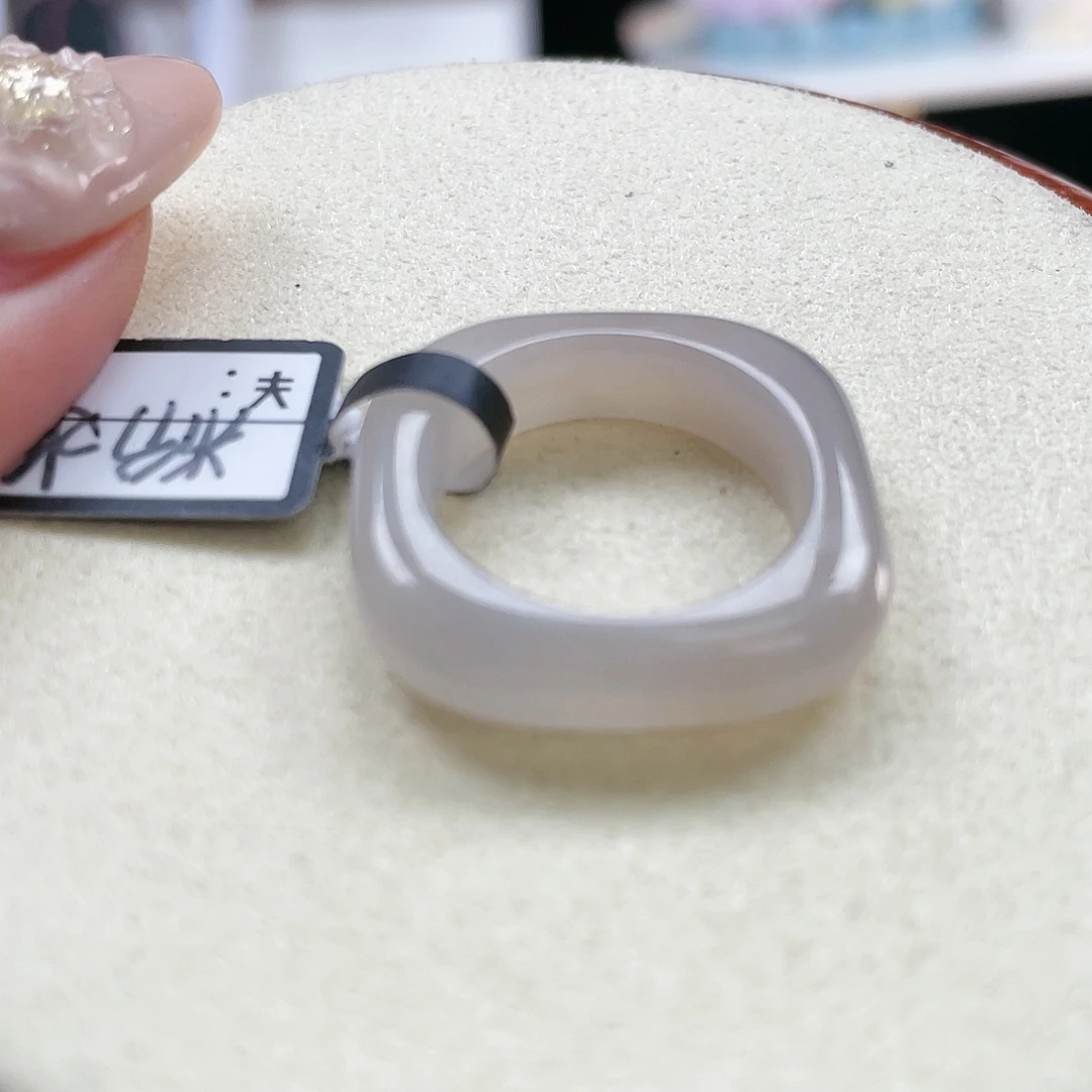 和田玉未镶嵌戒指P1冰透粉方圆17.3不退换