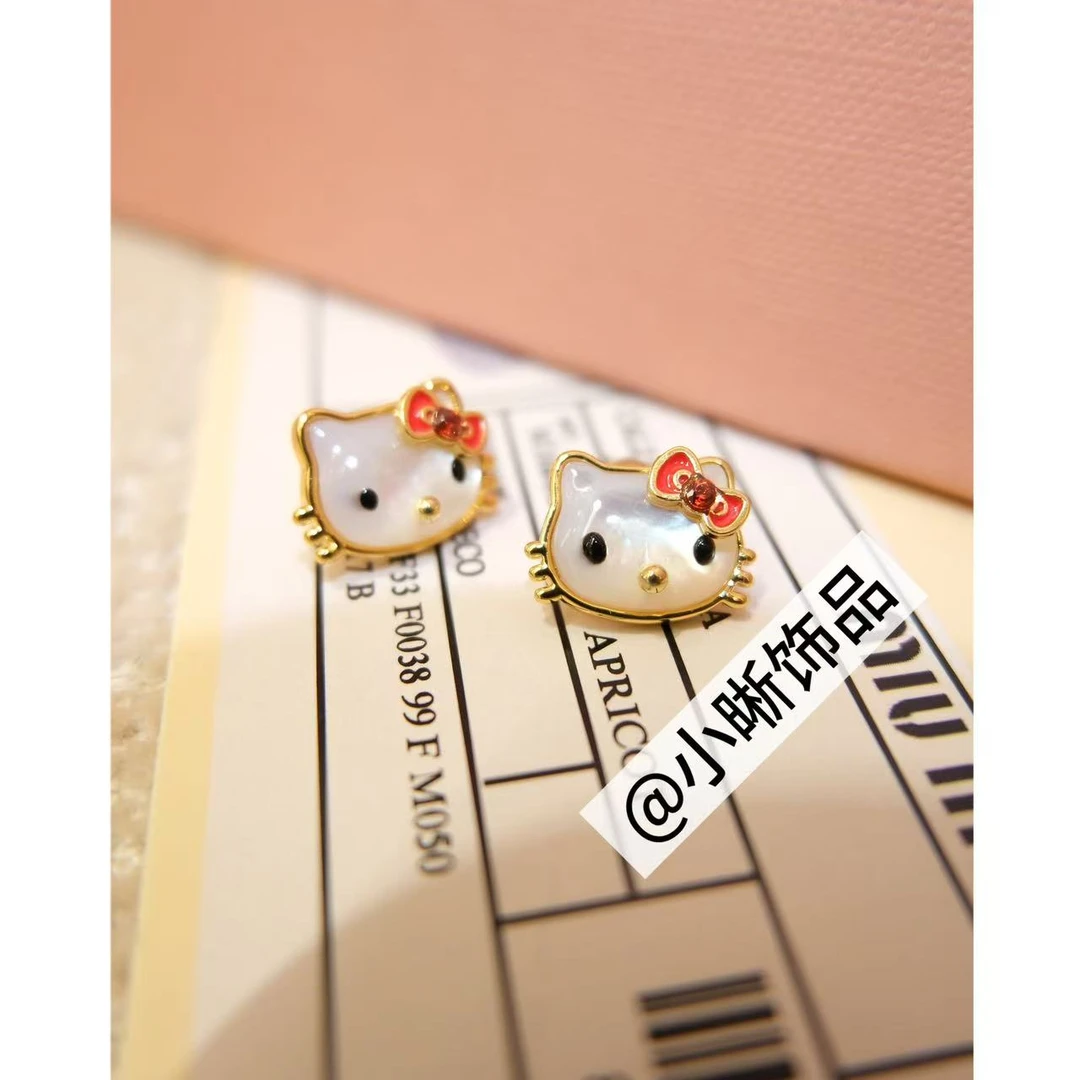 铜合金锆石耳饰 小众设计kitty耳饰46676