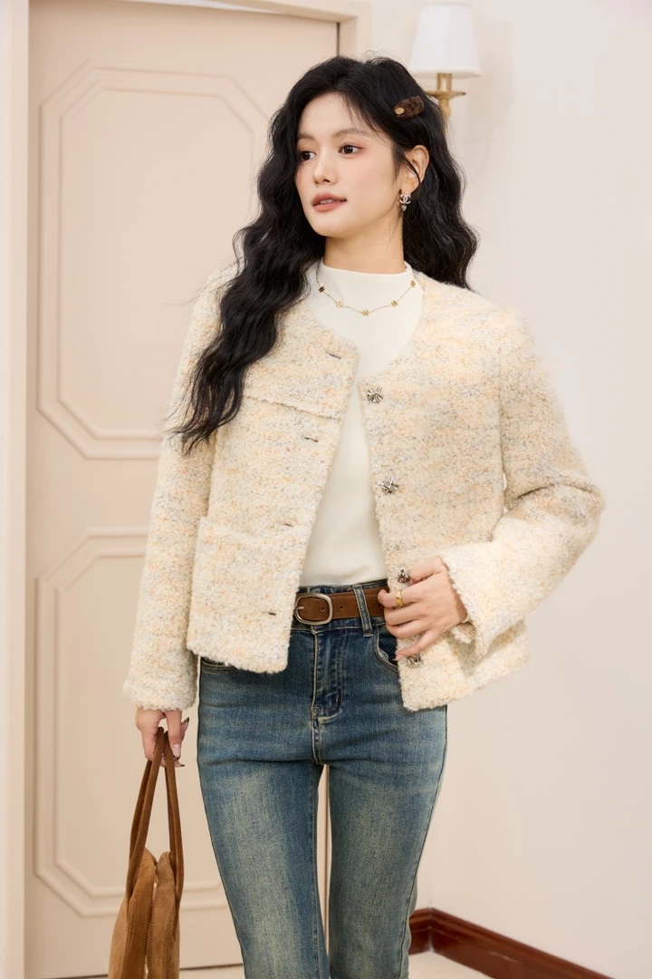 鹿向南「典雅莫兰」气质外搭女士短外套时尚上衣L51823