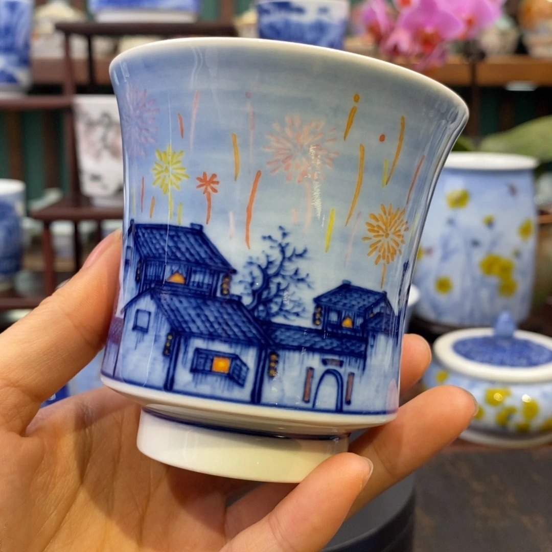 清三柴窑烟花手握杯