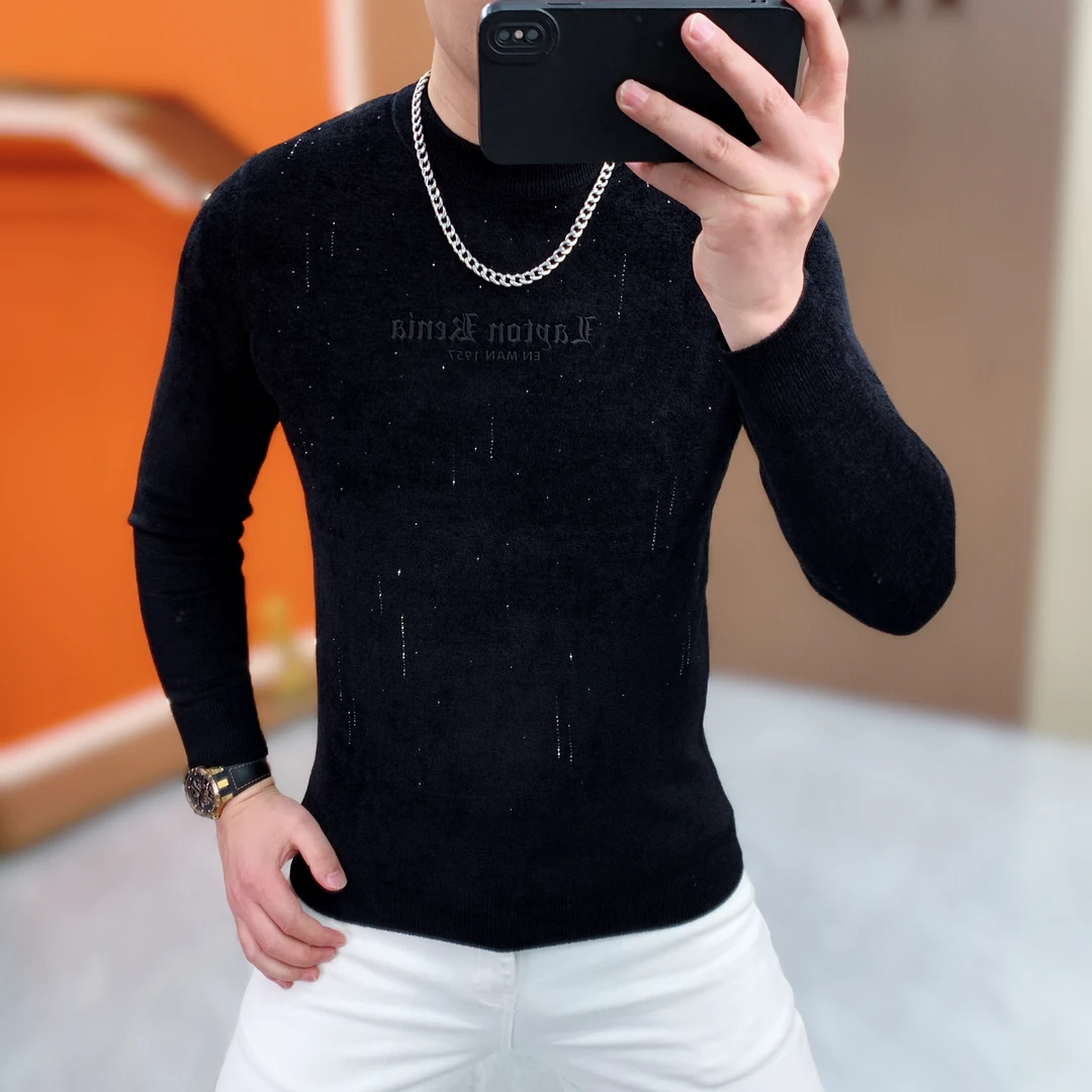 阿凯严选-冬新款欧货男装时尚轻奢针织天鹅绒毛衣不起球打底毛衣