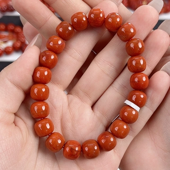 南红玛瑙未镶嵌瓦西柿子红满肉10mm老型手串